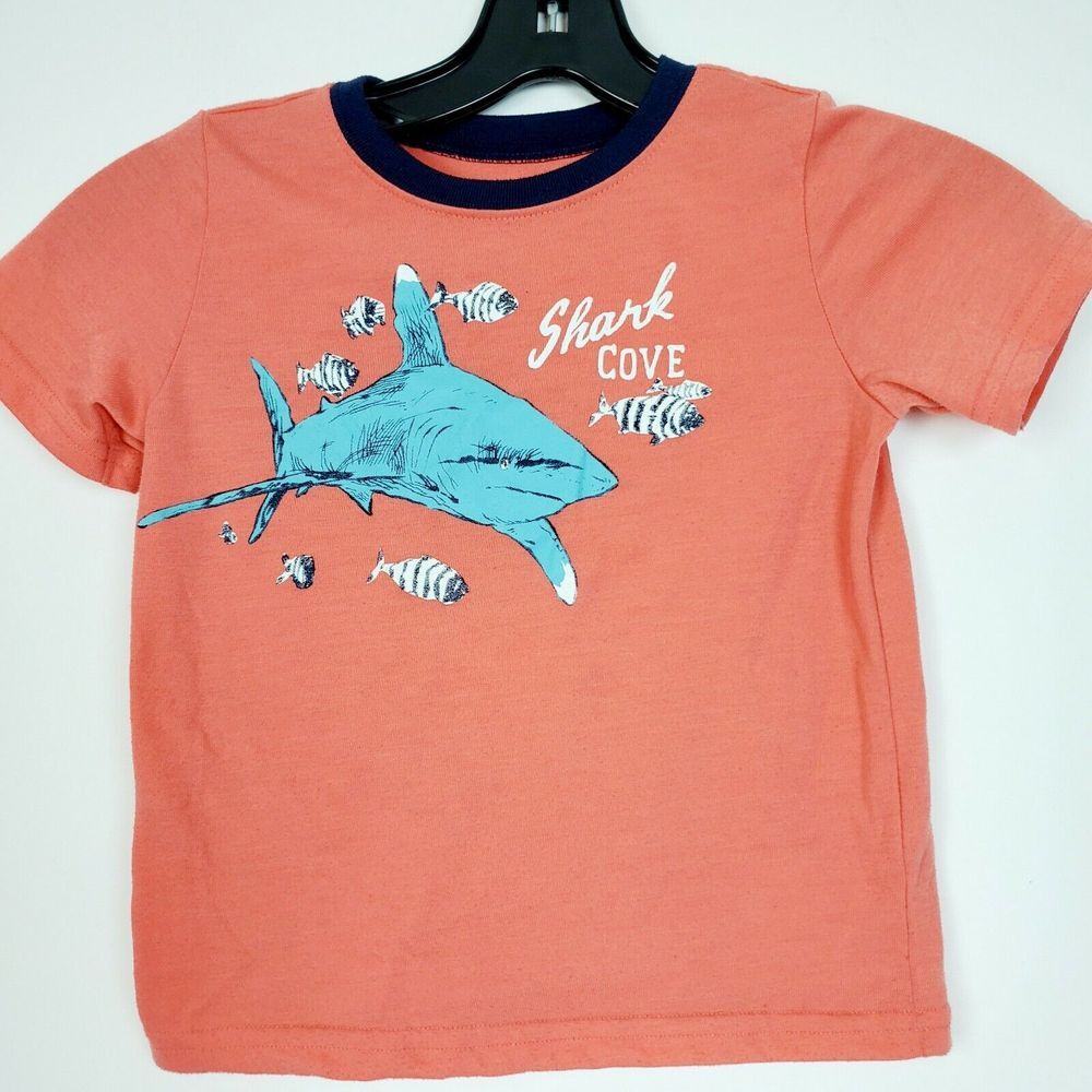 Oshkosh B'Gosh Boys Shark Shirt Orange Crewneck Size 4T